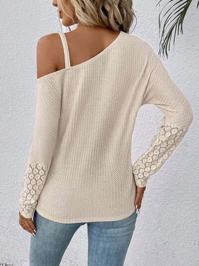 Lace Detail Asymmetrical Neck Long Sleeve T-Shirt - Body By J'ne