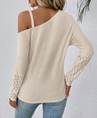 Lace Detail Asymmetrical Neck Long Sleeve T-Shirt - Body By J'ne