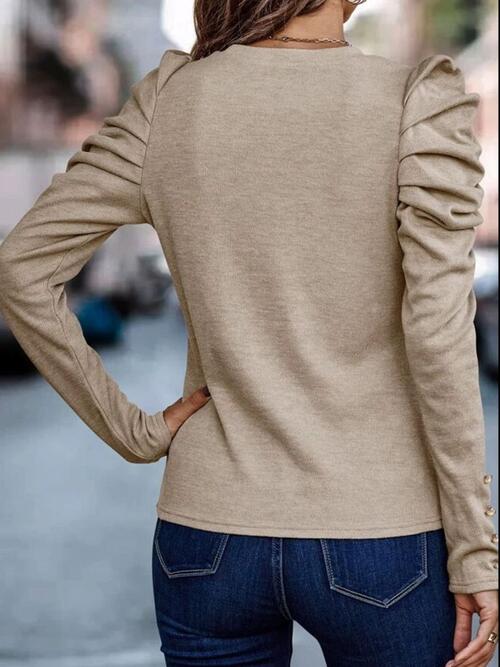 Round Neck Puff Sleeve Sleeve Blouse - Body By J'ne