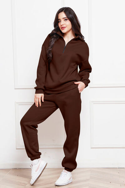 Half Zip Long Sleeve Sweatshirt and Pants Set - Body By J'ne