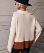 Color Block Half-Zip Dropped Shoulder Knit Pullover - Body By J'ne