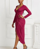 High-low Ruched Surplice Long Sleeve Dress - Body By J'ne