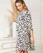 Full Size Leopard Three-Quarter Sleeve Dress with Pockets - Body By J'ne