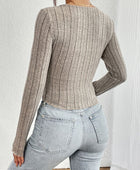 Ribbed Decorative Button Long Sleeve T-Shirt - Body By J'ne