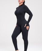 Zip Up Ribbed Long Sleeve Skinny Active Jumpsuit - Body By J'ne