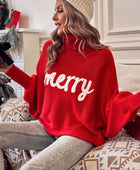 Rose Merry Letter Embroidered High Neck Sweater - Body By J'ne