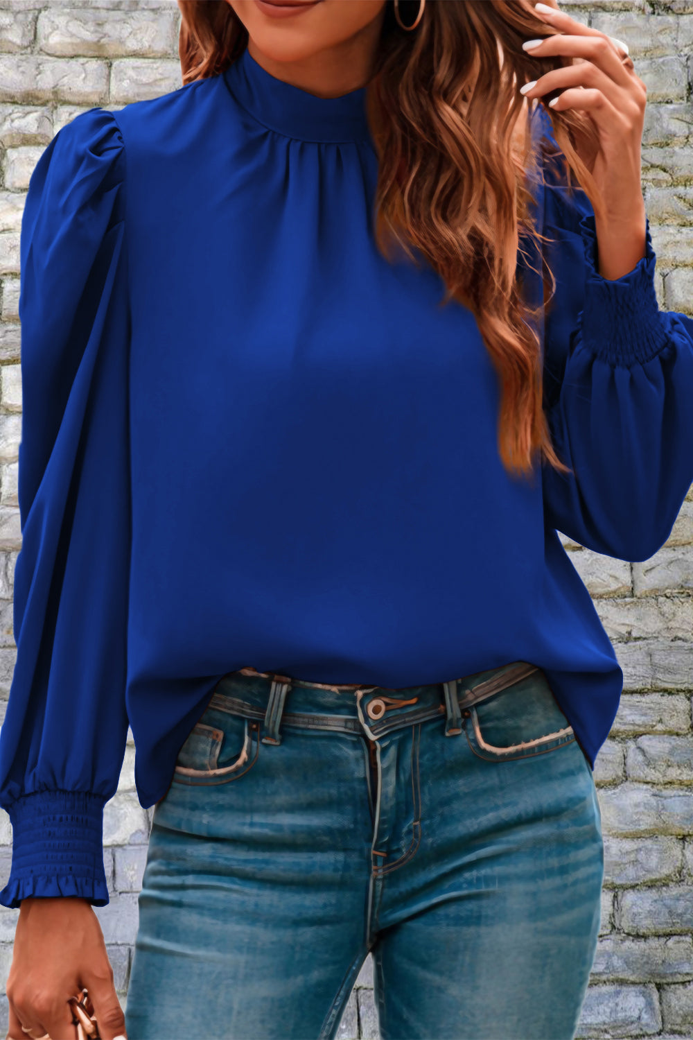 Mock Neck Puff Sleeve Blouse - Body By J'ne