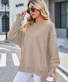 Exposed Seam High-Low Round Neck Sweatshirt - Body By J'ne