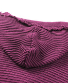 Horizontal Ribbing Fringe Trim Hooded Sweater - Body By J'ne