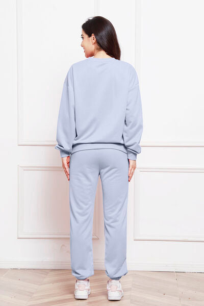 Round Neck Long Sleeve Sweatshirt and Pants Set - Body By J'ne