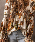 Printed Notched Long Sleeve Blouse - Body By J'ne