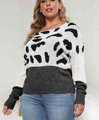 Plus Size Leopard Round Neck Long Sleeve Sweater - Body By J'ne