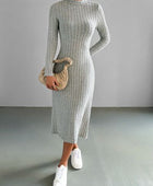 Ribbed Mock Neck Long Sleeve Midi Sweater Dress - Body By J'ne