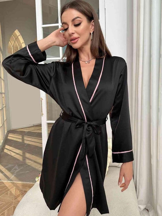 Tie Waist Surplice Neck Robe - Body By J'ne