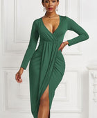 High-low Ruched Surplice Long Sleeve Dress - Body By J'ne