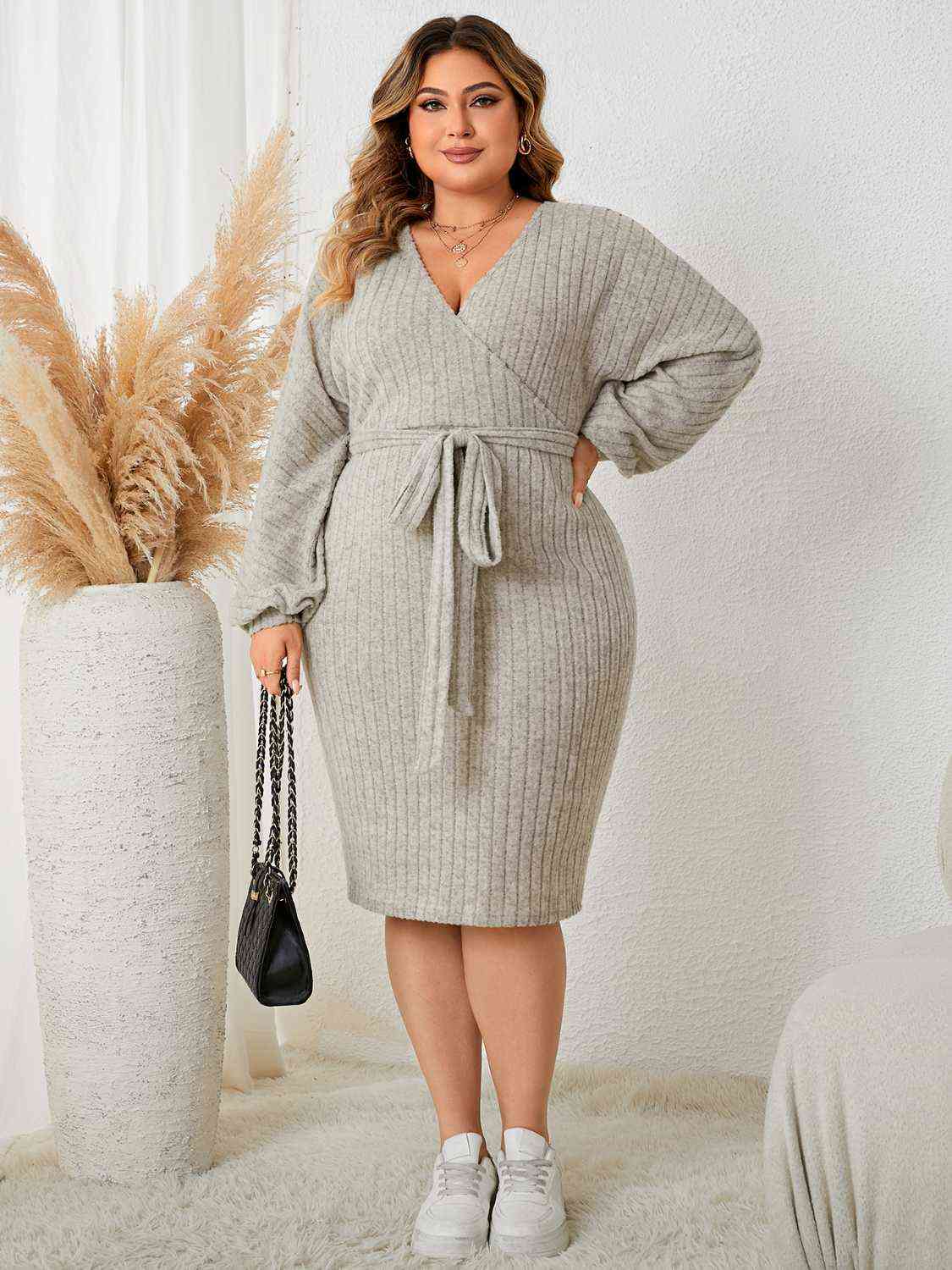Plus Size Tie Waist Wrap Dress - Body By J'ne