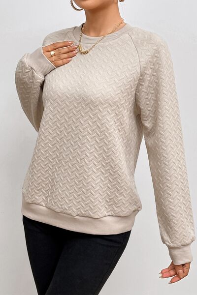 Texture Round Neck Long Sleeve Sweatshirt - Body By J'ne