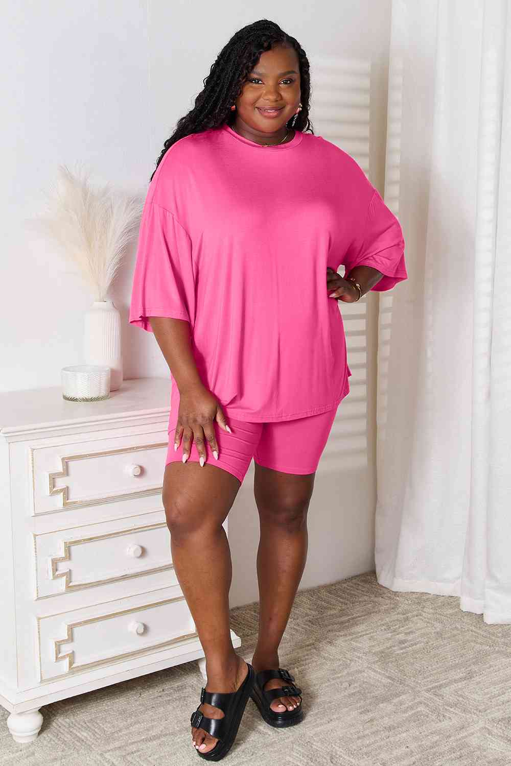 Basic Bae Full Size Soft Rayon Three-Quarter Sleeve Top and Shorts Set - Body By J'ne