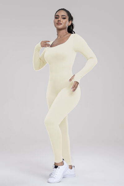 Square Neck Long Sleeve Active Jumpsuit - Body By J'ne