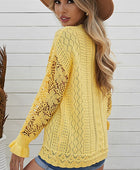 Openwork Lantern Sleeve Dropped Shoulder Sweater - Body By J'ne