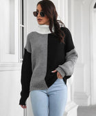 Contrast Turtleneck Long Sleeve Sweater - Body By J'ne