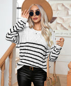 Striped Round Neck Cable-Knit Sweater - Body By J'ne