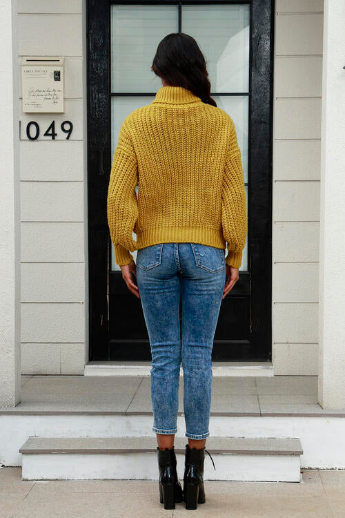 Cable-Knit Turtleneck Long Sleeve Sweater - Body By J'ne