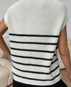 Striped Mock Neck Half Zip Sweater Vest - Body By J'ne