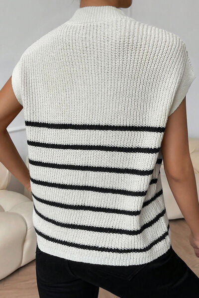 Striped Mock Neck Half Zip Sweater Vest - Body By J'ne