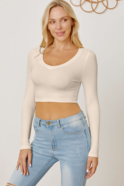 Round Neck Long Sleeve Cropped T-Shirt - Body By J'ne