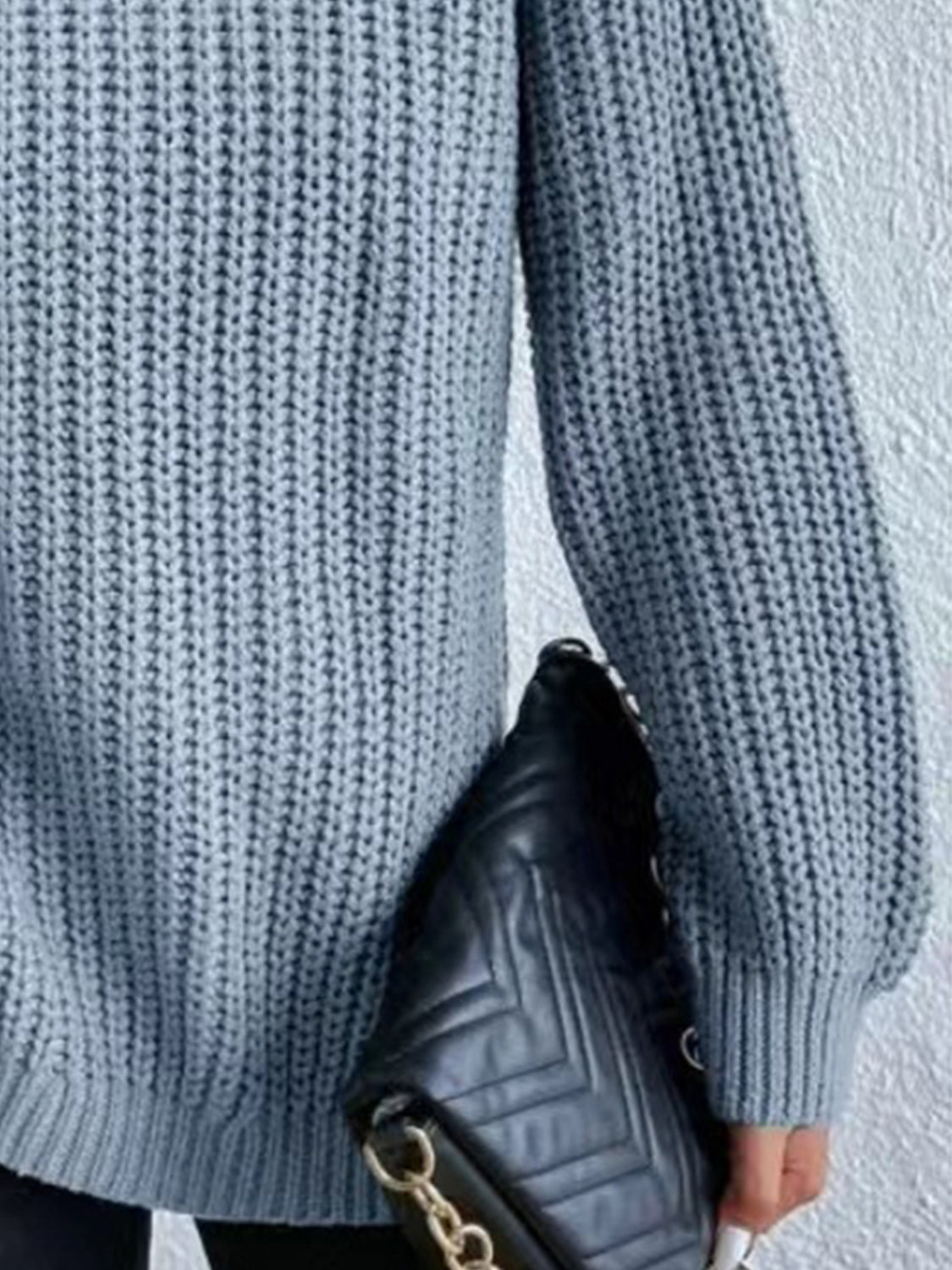 Full Size Turtleneck Rib-Knit Slit Sweater - Body By J'ne
