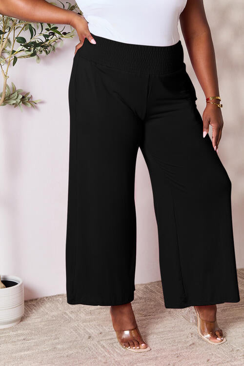 Smocked Wide Waistband Wide Leg Pants - Body By J'ne