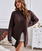 Exposed Seam Mock Neck Slit Sweater - Body By J'ne