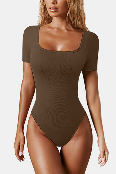 Square Neck Short Sleeve Active Bodysuit - Body By J'ne