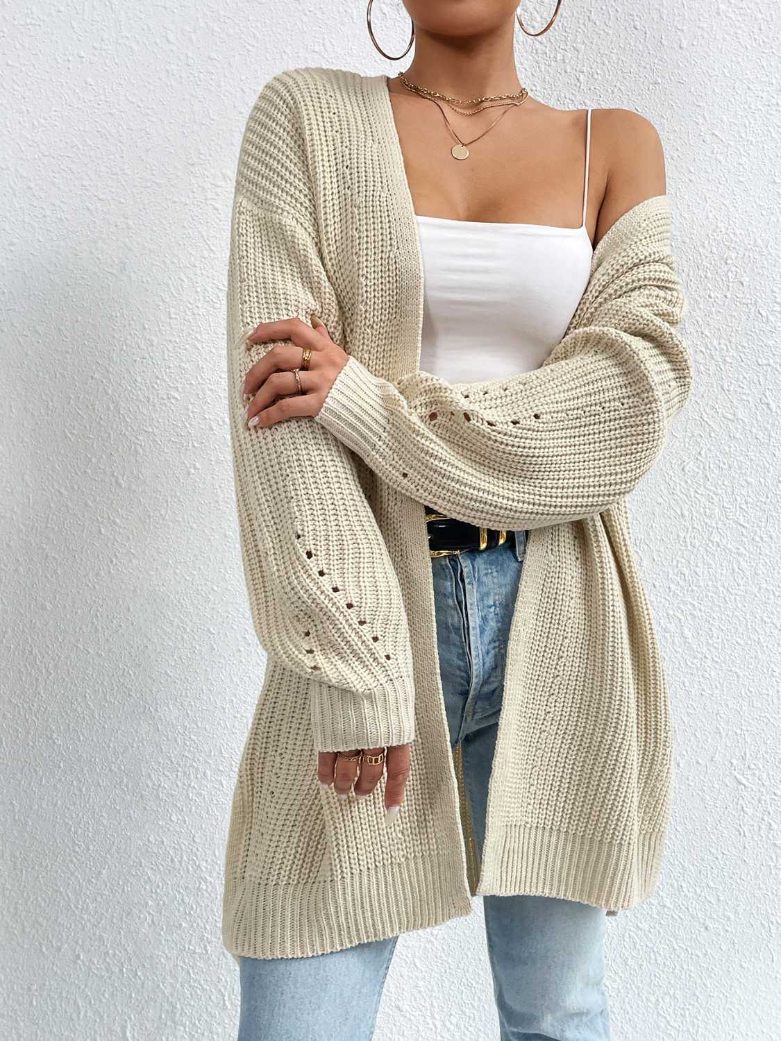 Open Front Dropped Shoulder Slit Cardigan - Body By J'ne