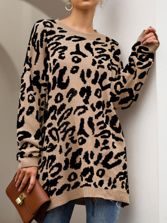 Leopard Round Neck Tunic Sweater - Body By J'ne