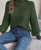 Cable-Knit Turtleneck Dropped Shoulder Sweater - Body By J'ne