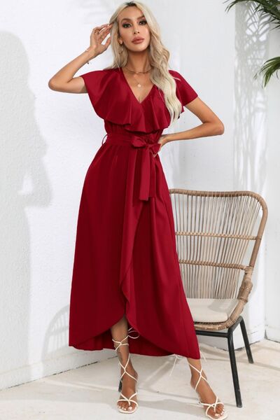 Ruffled Tied V-Neck Midi Dress - Body By J'ne