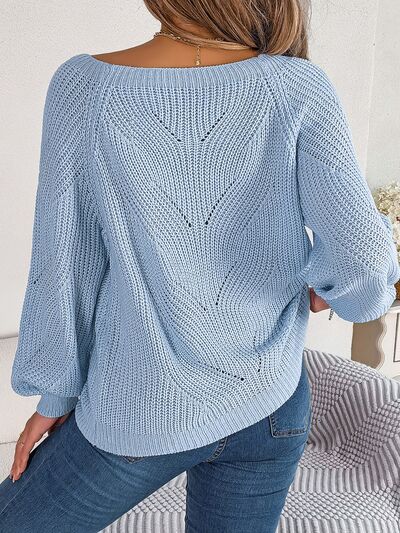 Openwork Buttoned Square Neck Sweater - Body By J'ne