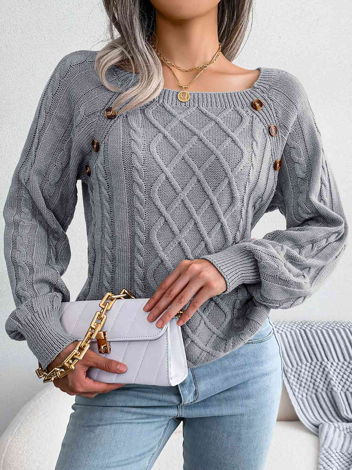 Fall Free Button Cable-Knit Sweater - Body By J'ne