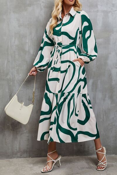 Tie-Waist Printed Button Up Dress - Body By J'ne