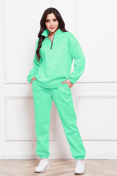 Half Zip Long Sleeve Sweatshirt and Pants Set - Body By J'ne