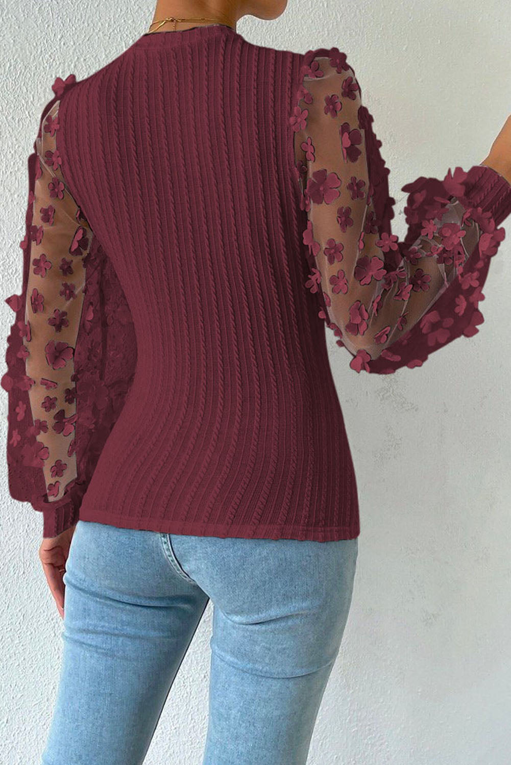 Textured Applique Long Sleeve Blouse - Body By J'ne