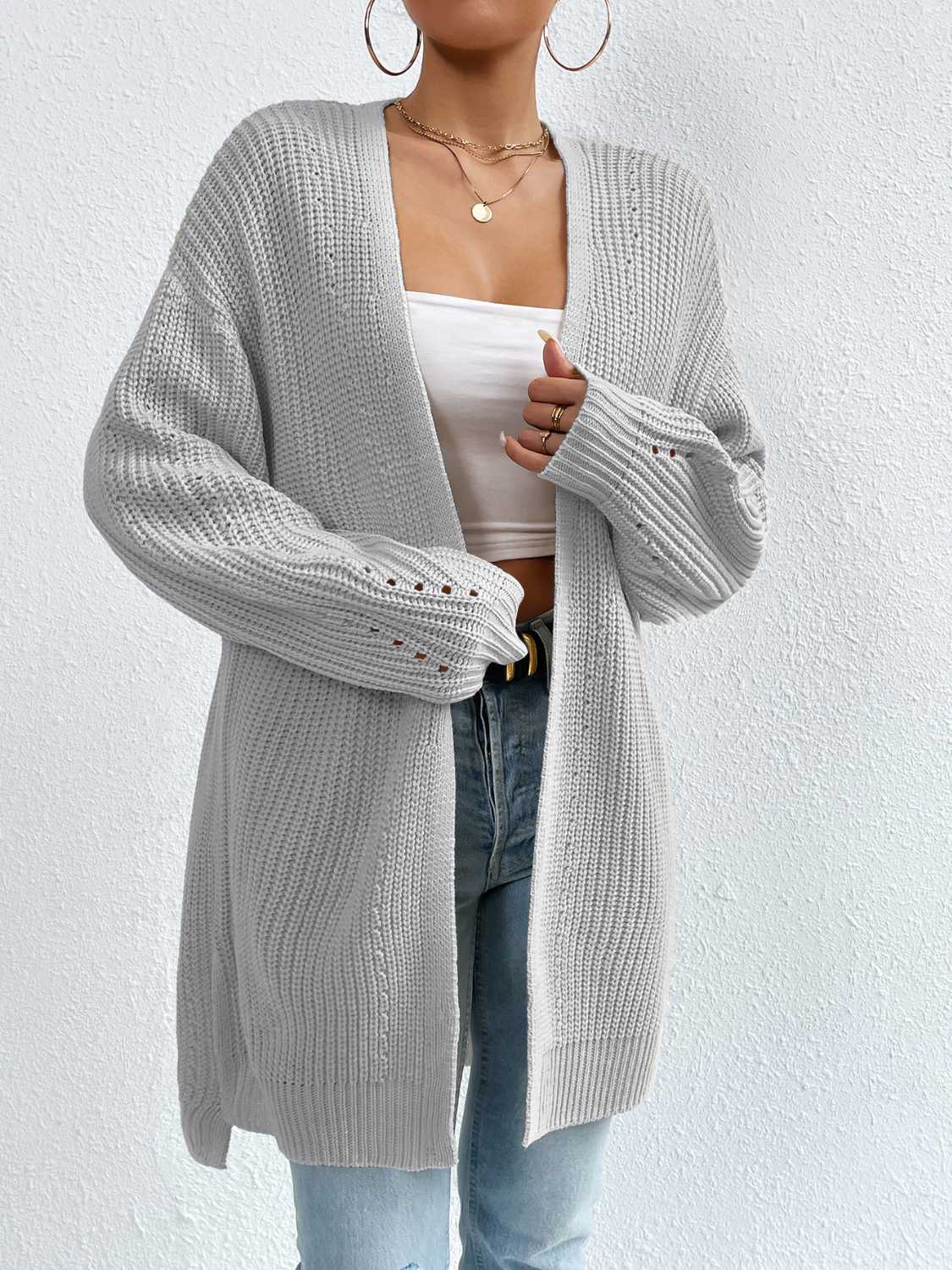 Open Front Dropped Shoulder Slit Cardigan - Body By J'ne