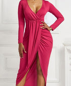 High-low Ruched Surplice Long Sleeve Dress - Body By J'ne