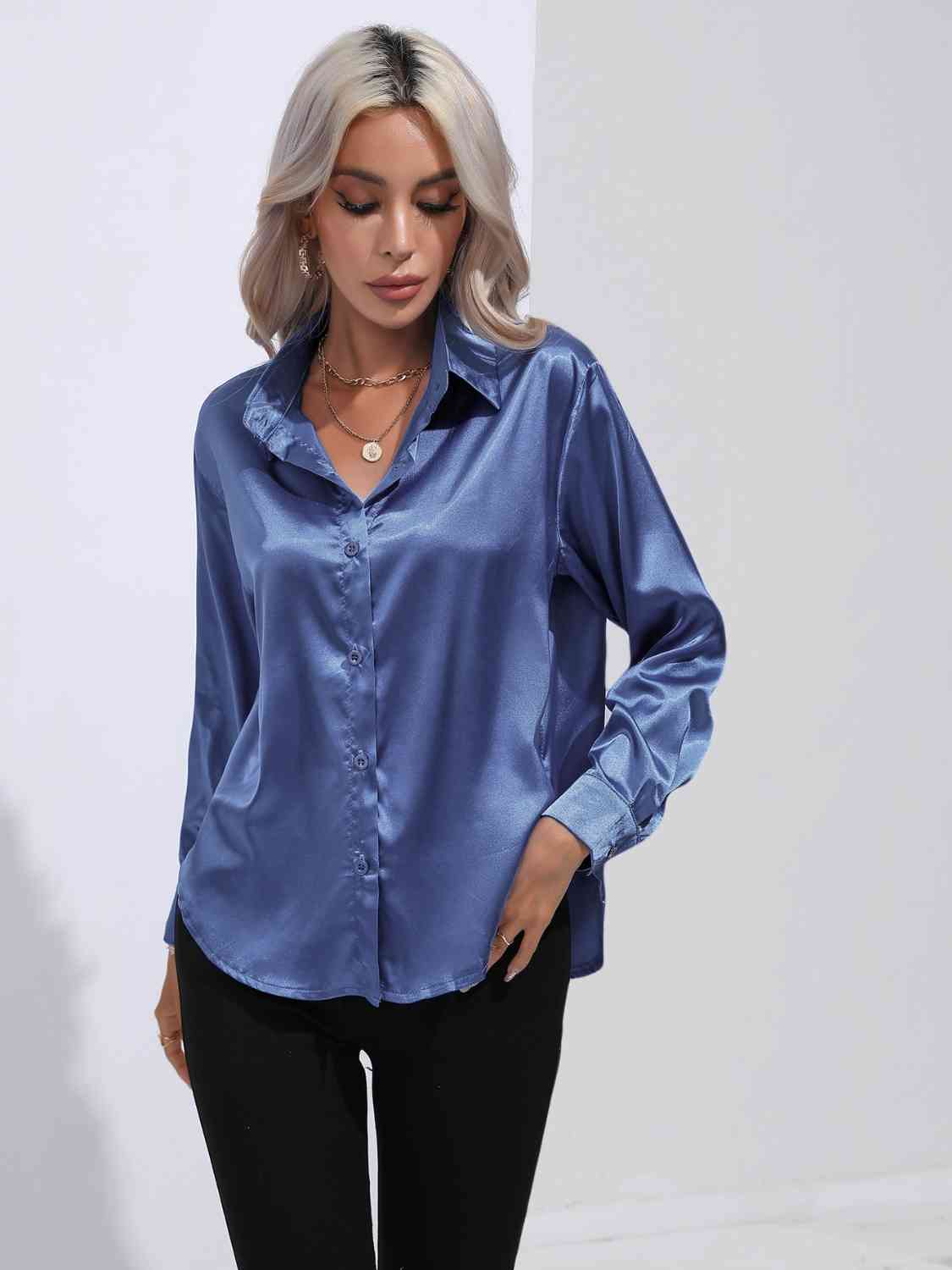 Collared Neck Buttoned Long Sleeve Shirt - Body By J'ne