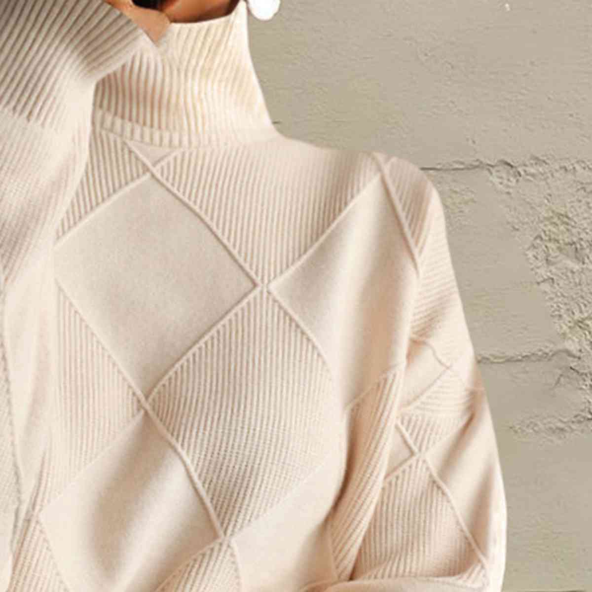 Geometric Turtleneck Long Sleeve Sweater - Body By J'ne