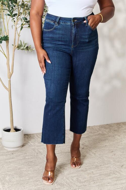 Full Size Raw Hem Straight Jeans - Body By J'ne