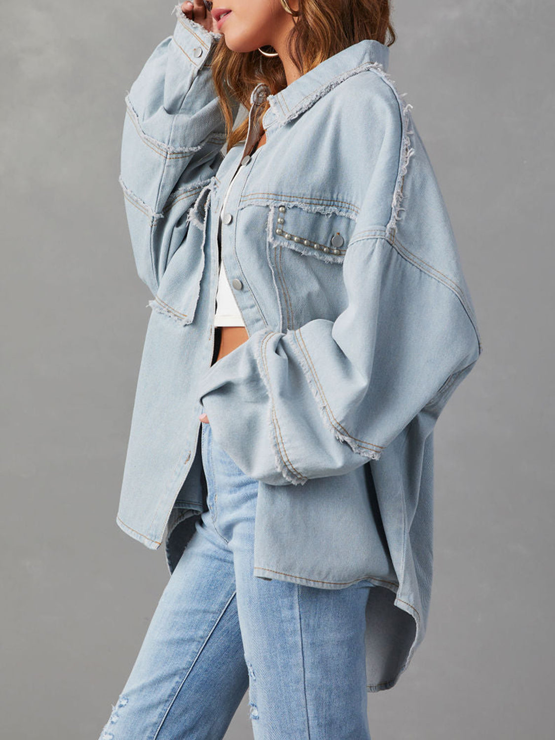 Button Down Raw Hem Denim Jacket - Body By J'ne