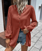 Notched Neck Balloon Sleeve Shirt - Body By J'ne